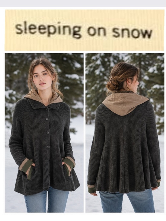 Sleeping On Snow Sweaters - Sleeping on Snow wool/cotton babydoll hooded sweater, pockets, green, size S